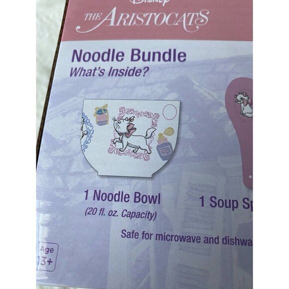 Disney The Aristocats Marie Ramen Noodle Bundle Bowl Spoon & Chopsticks W/Topper - Picture 7 of 16